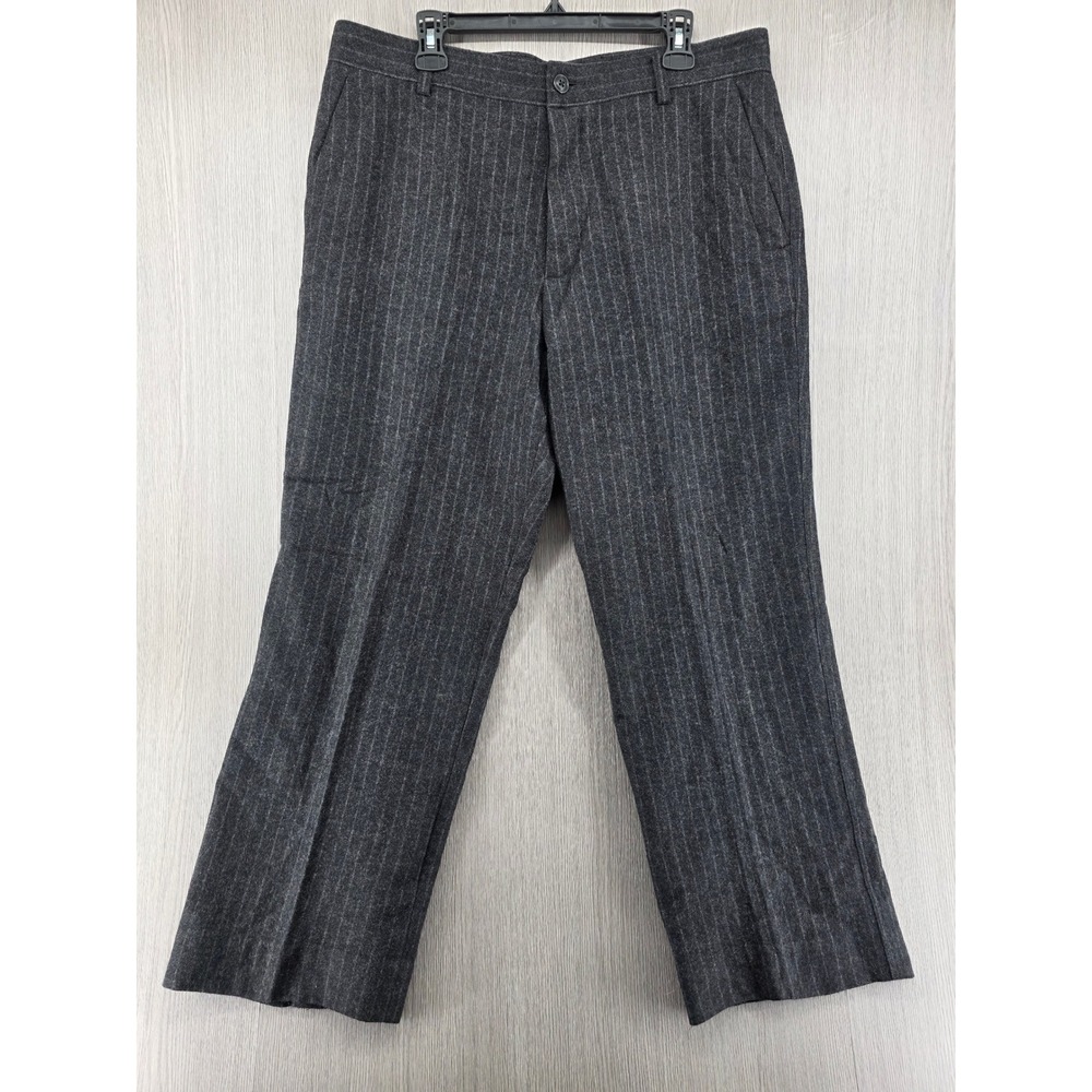 J. Crew Wool Blend Straight Leg Pinstripe Black Trouser Dress Pants Mens 36x30